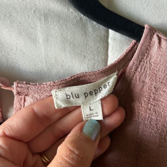 Women's Logenlook Mod Pink 3/4 sleeve short ruffle style dress SZ L flowy comfy - Picture 3 of 10